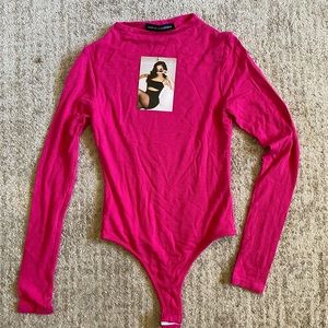 Naked wardrobe hot pink long sleeve bodysuit